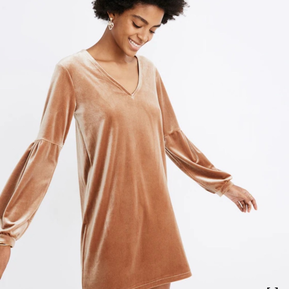 Madewell Velvet Long Sleeve Mini Dress Brown Small